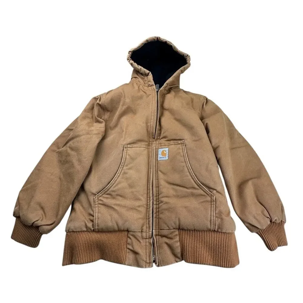 Carhartt Jacket Quilt Lined YOUTH Size M (10/12) BRN Brown Hooded